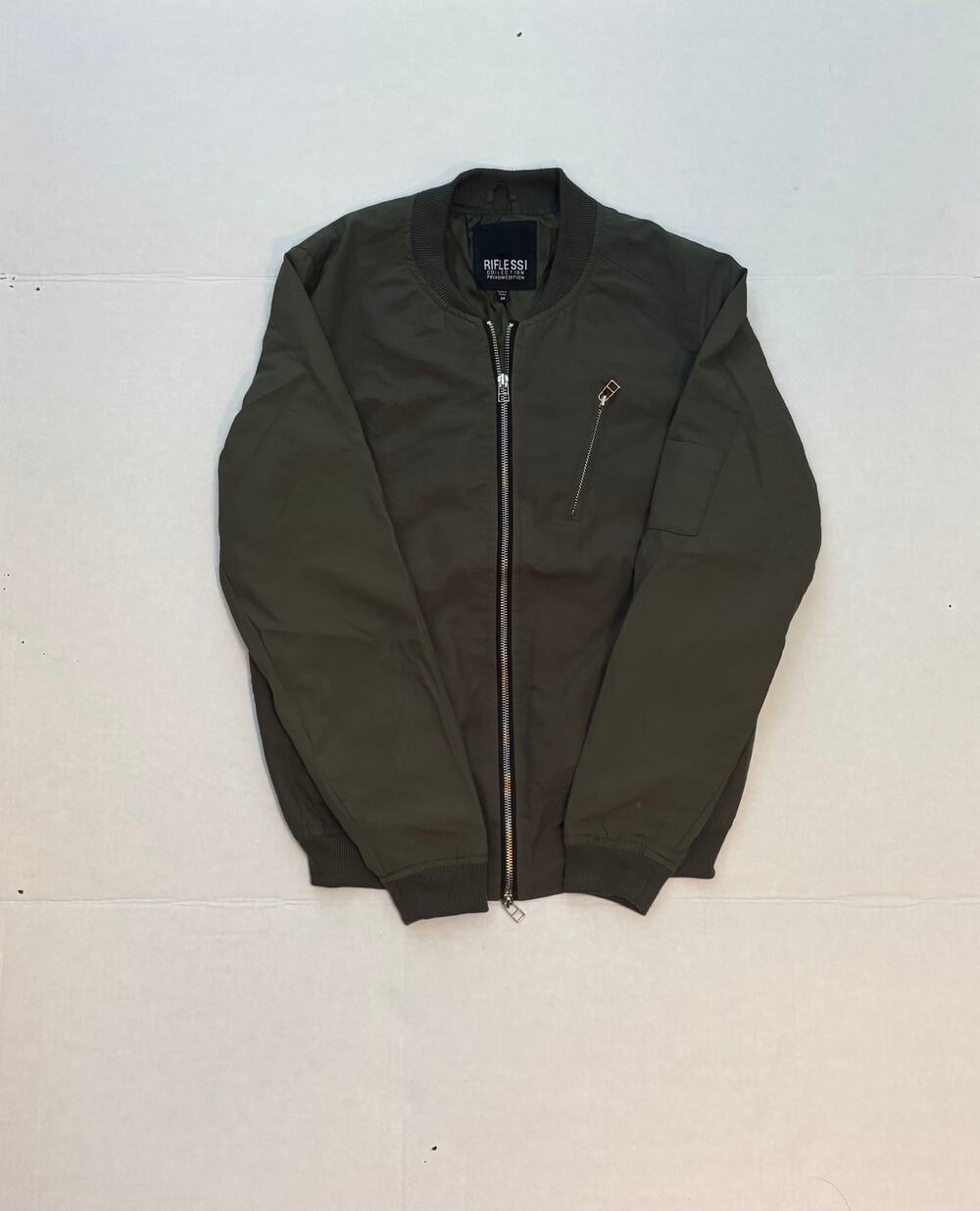 Riflessi Collection Olive Green Full-Zip Bomber Jacket w/ Pocket Details